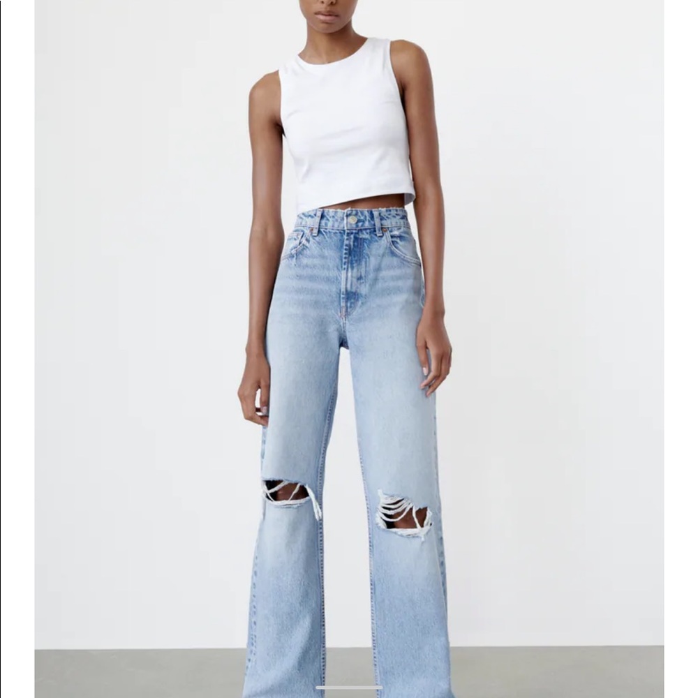 Zara Wide Leg Full Length Ripped Jeans